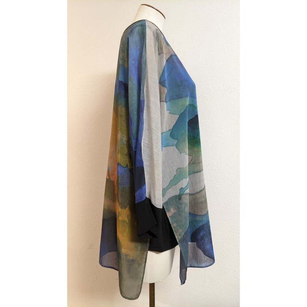 Soft Surroundings Watercolor Design Sheer Tunic Top w/Tank Batwing Slit Sleeve L - Picture 9 of 12